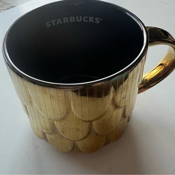 Starbucks 2019 Holiday Edition Gold Mermaid Scales Scalloped Coffee Mug 14oz - Picture 4 of 7